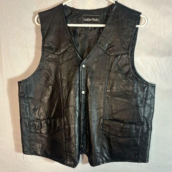 Leather Works Mens Snap Vest Motorcycle Biker Black - Picture 1 of 7